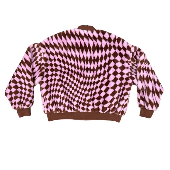 COTTON ON Pink Brown Pattern Faux Fur Bomber Jacket Small - Picture 8 of 12